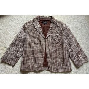 Talbots Linen Blend Plaid Blazer Womens 10 Brown Academic Old Money Equestrian